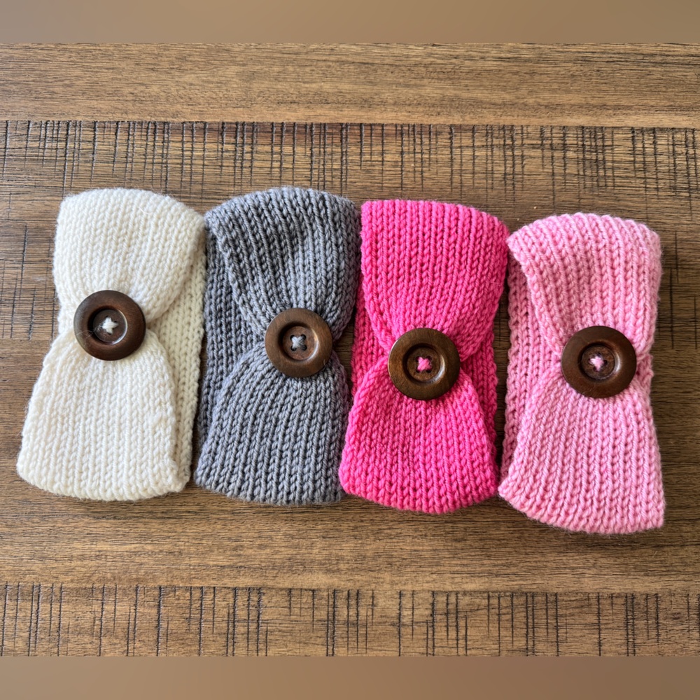 Cozy Knit Headband Set for Baby Girl - Ivory, Gray, Light Pink, and Dark Pink